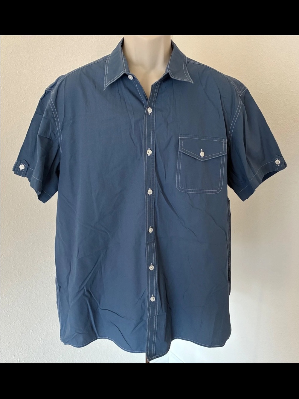 Kenneth Cole Mens Casual Shirt Blue Button Down Short Sleeve Pocket Sz XXL